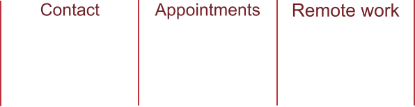 Contact Get in touch by email or telephone even if you just require information about what I offer. Appointments I can do business over the telephone but appointmants can be arranged if you wish. Remote work I would normally work from my home base but I can arramge to work on site.